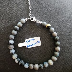 Gray Beaded Bracelet with Silver Clasp